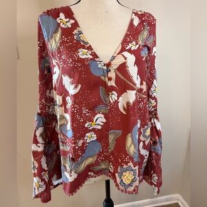 JAASE boho hippie V neck floral lagenlook top SZ XS